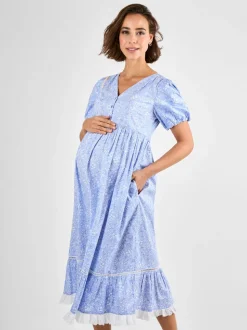 JoJo Maman Bébé Blue Floral Print Maternity Midi Dress
