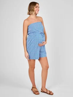 JoJo Maman Bébé Blue Maternity Patterned Bandeau Playsuit