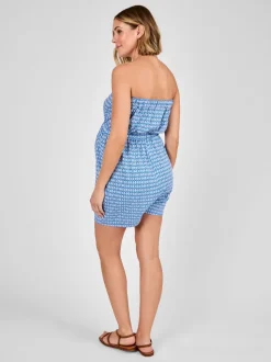 JoJo Maman Bébé Blue Maternity Patterned Bandeau Playsuit
