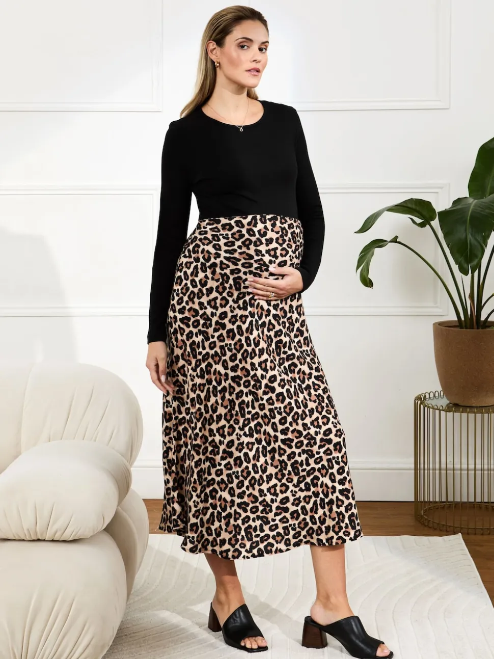 JoJo Maman Bébé Brown Print Maternity Midi Skirt