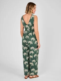 JoJo Maman Bébé Green Palm Tree Strap Maternity Wide Leg Jersey Jumpsuit