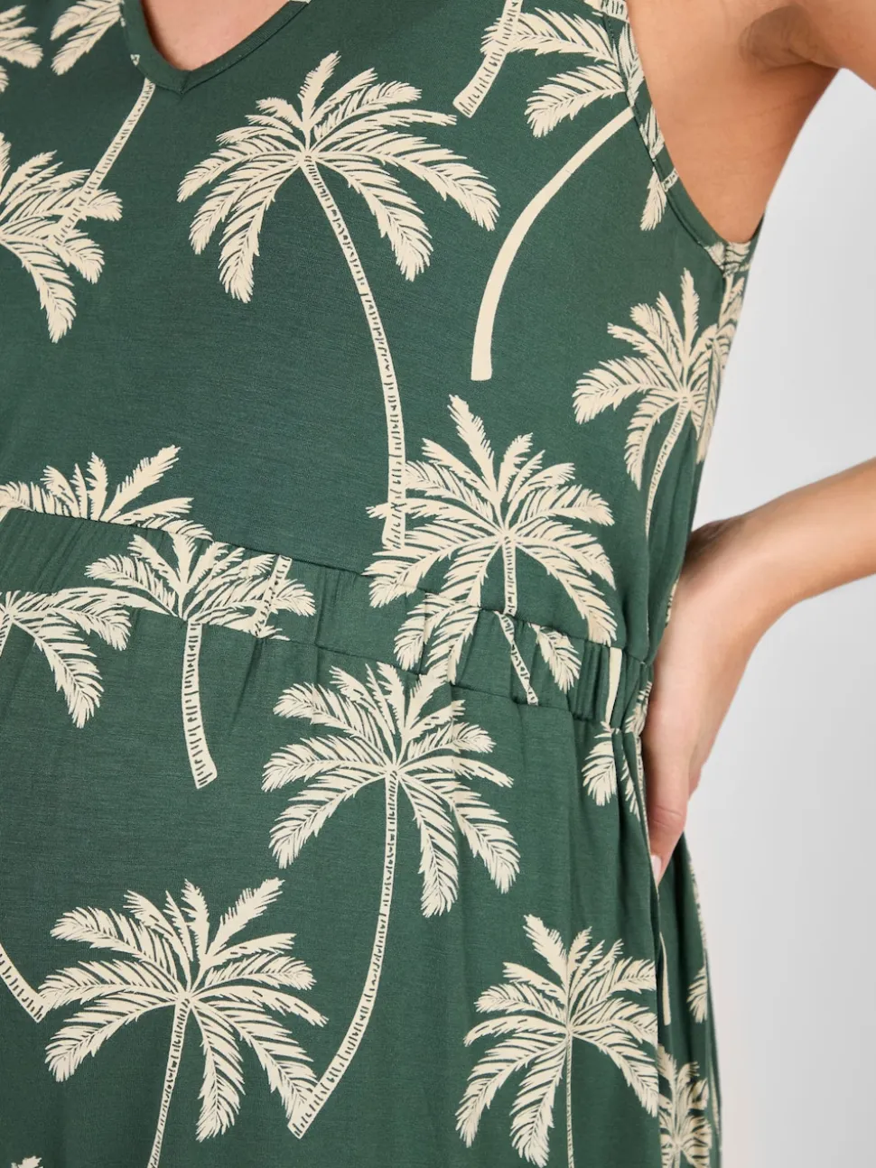 JoJo Maman Bébé Green Palm Tree Strap Maternity Wide Leg Jersey Jumpsuit