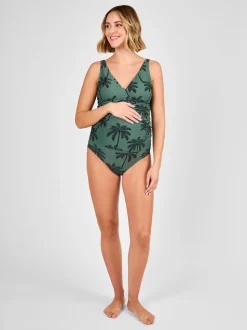 JoJo Maman Bébé Khaki Maternity Palm Print Tankini Set