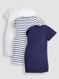 JoJo Maman Bébé Midnight Maternity Boyfriend 100% Cotton T-Shirts 3 Pack