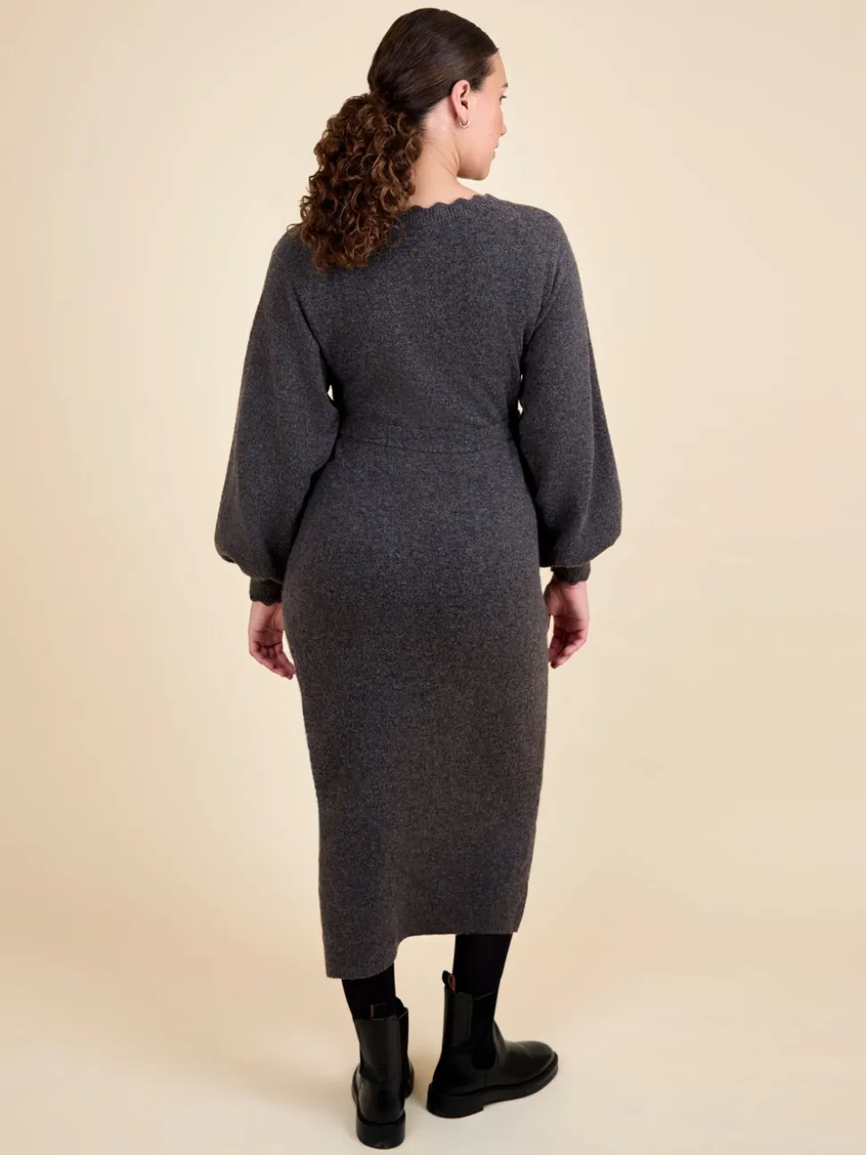 JoJo Maman Bébé Mocha Blouson Sleeve Maternity Knitted Midi Dress