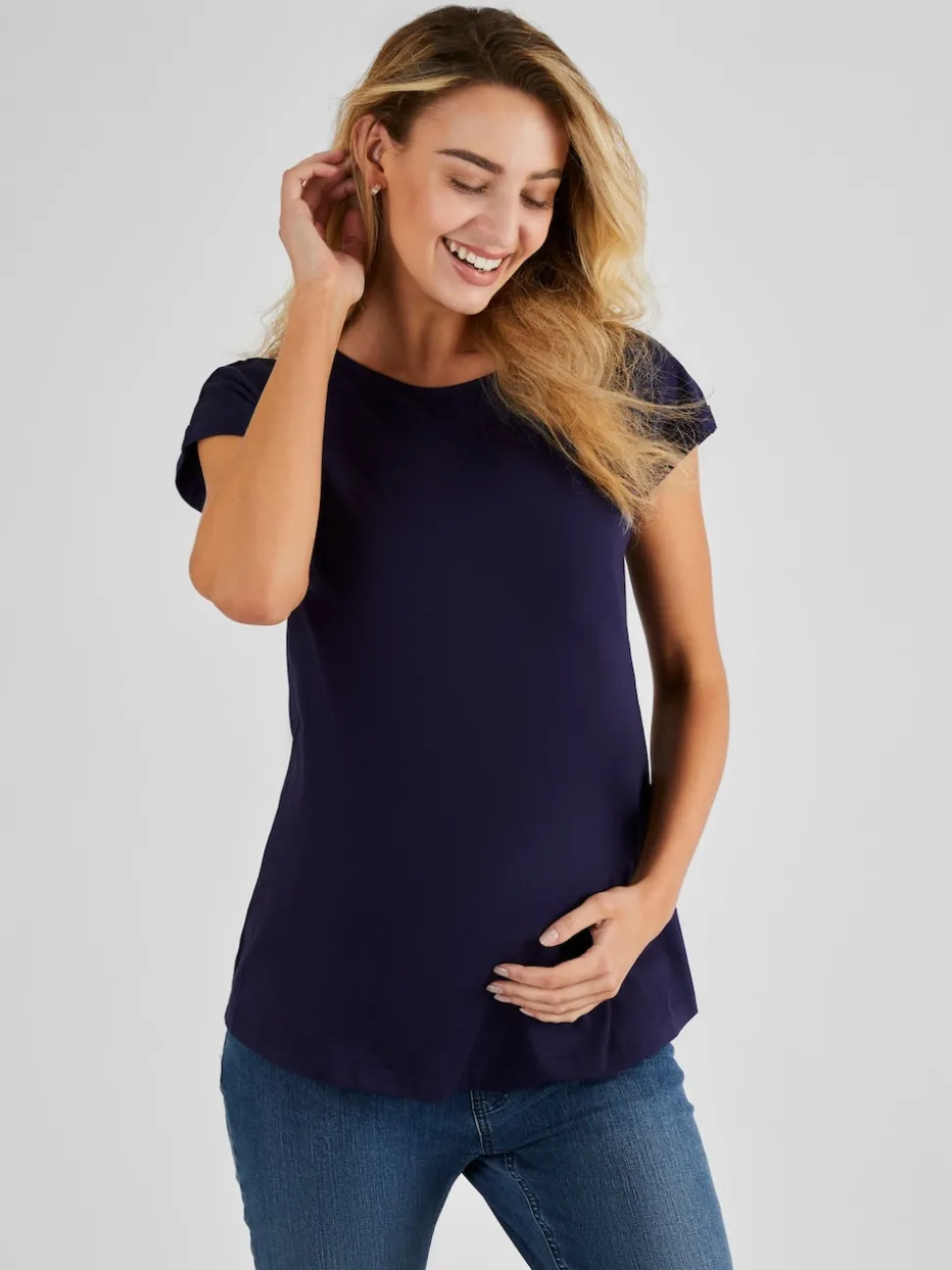 JoJo Maman Bébé Navy Blue Boyfriend Maternity Cotton T-Shirt