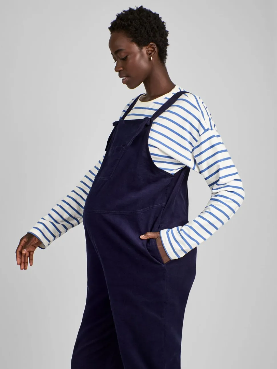 JoJo Maman Bébé Navy Blue Cord Maternity Dungarees
