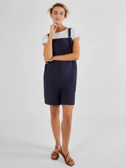 JoJo Maman Bébé Navy Blue Short Maternity Linen Blend Dungarees
