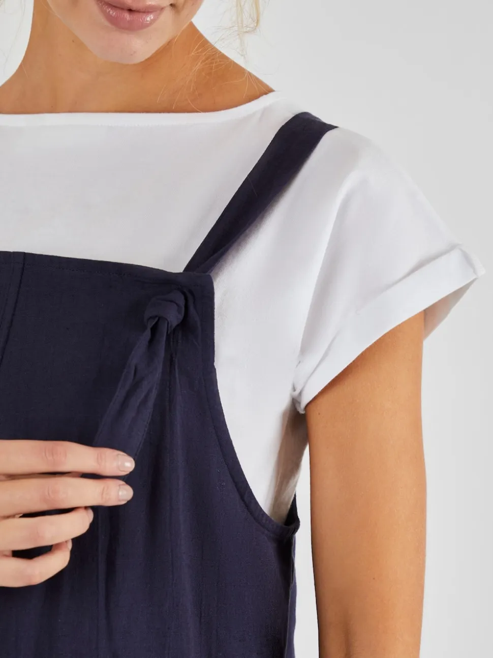 JoJo Maman Bébé Navy Blue Short Maternity Linen Blend Dungarees