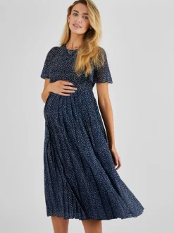 JoJo Maman Bébé Navy Chiffon Pleated Nursing Midi Dress