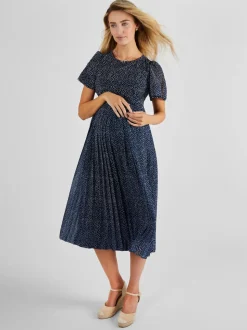 JoJo Maman Bébé Navy Chiffon Pleated Nursing Midi Dress