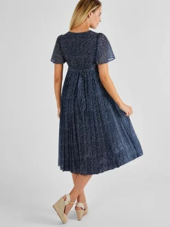 JoJo Maman Bébé Navy Chiffon Pleated Nursing Midi Dress