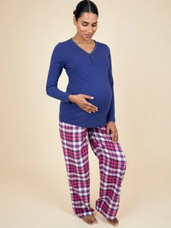JoJo Maman Bébé Navy Maternity Check Pyjama Set