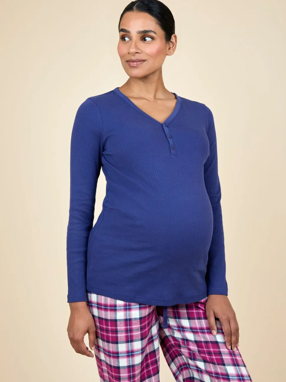 JoJo Maman Bébé Navy Maternity Check Pyjama Set