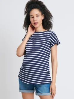 JoJo Maman Bébé Navy White Stripe Boyfriend Maternity Cotton T-Shirt