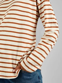 JoJo Maman Bébé Oatmeal & Toffee Stripe Long Sleeve Boyfriend Maternity T-Shirt