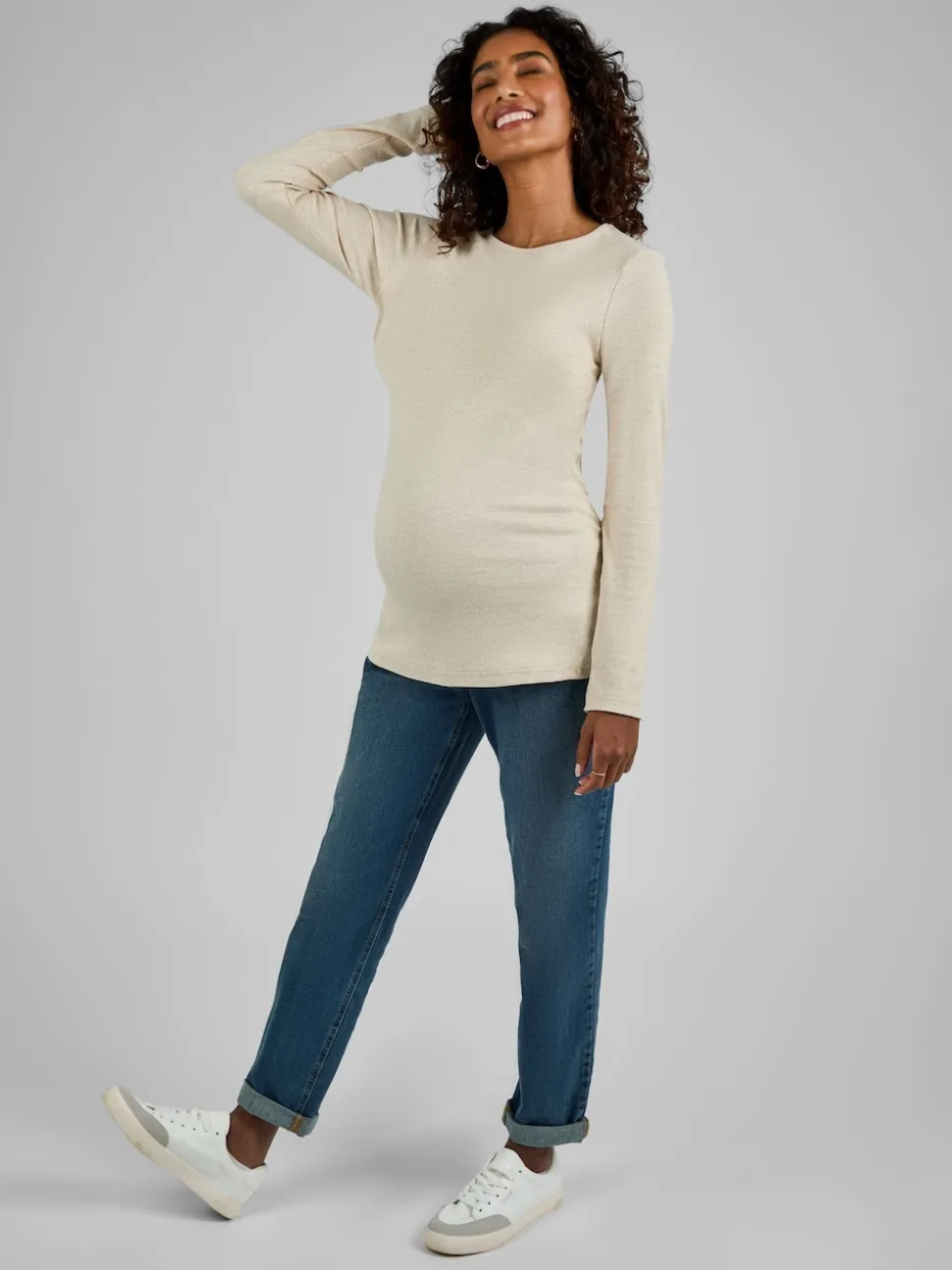 JoJo Maman Bébé Oatmeal Cream & Black 2-Pack Ribbed Maternity & Nursing Top