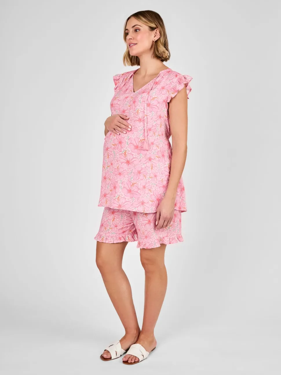 JoJo Maman Bébé Pink Floral Patterned Frill Maternity Shorts