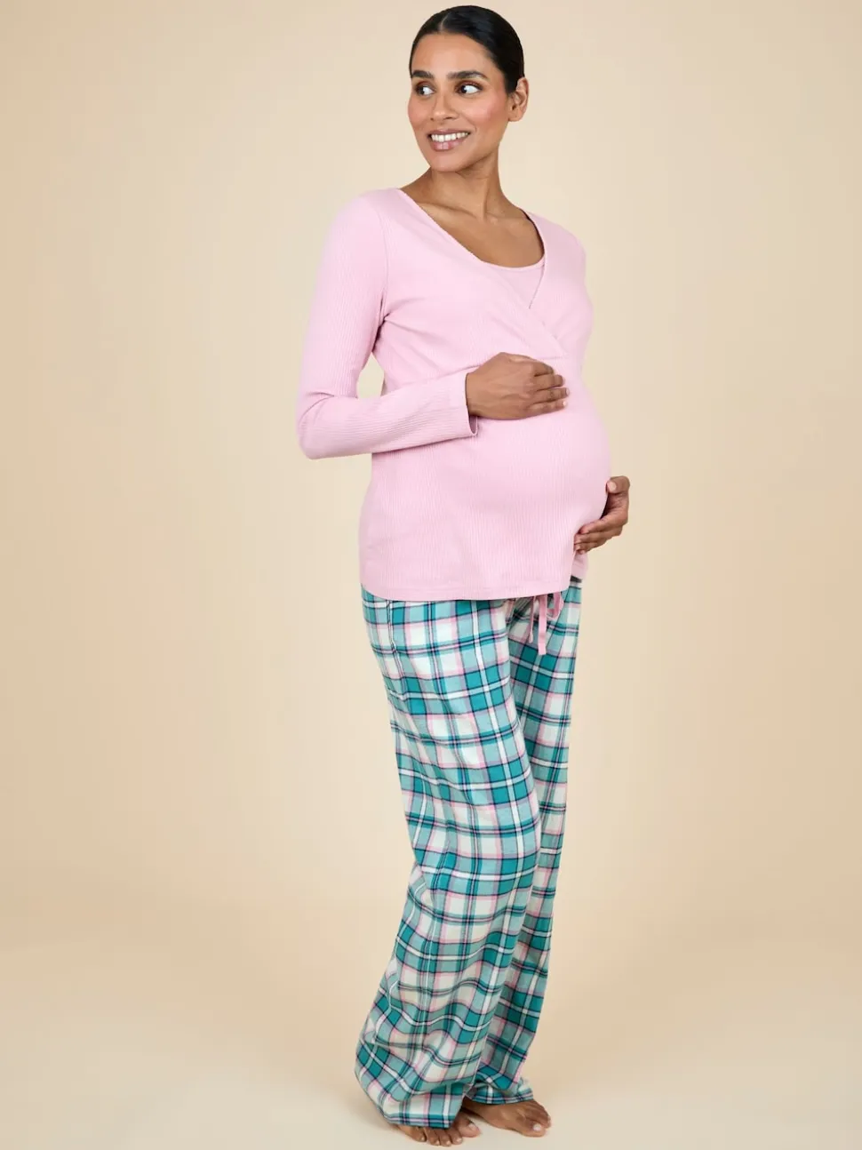 JoJo Maman Bébé Pink Maternity Check Pyjama Set