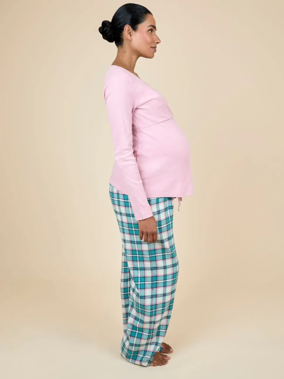 JoJo Maman Bébé Pink Maternity Check Pyjama Set
