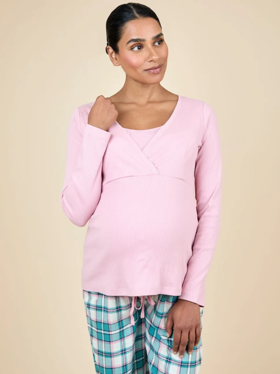 JoJo Maman Bébé Pink Maternity Check Pyjama Set