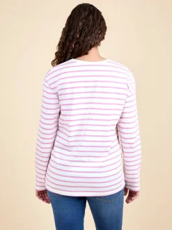JoJo Maman Bébé Pink Stripe Long Sleeve Boyfriend Maternity T-Shirt