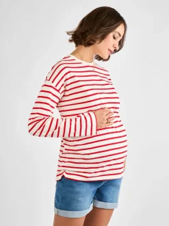 JoJo Maman Bébé Red Stripe Long Sleeve Boyfriend Maternity T-Shirt