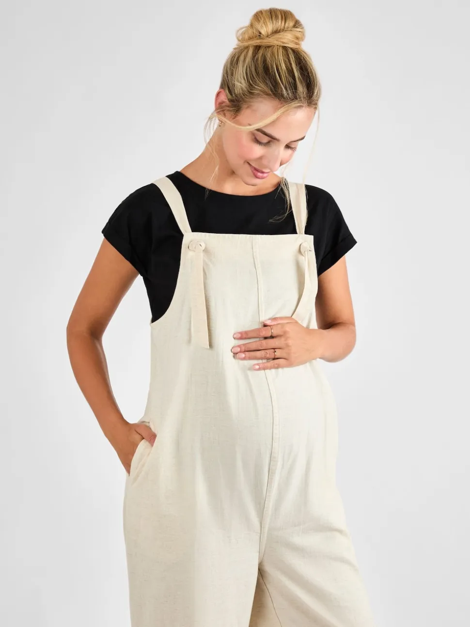 JoJo Maman Bébé Stone Wide Leg Maternity Linen Dungaree