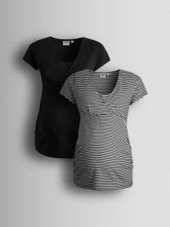 JoJo Maman Bébé True Black 2-Pack Maternity And Nursing T-Shirts