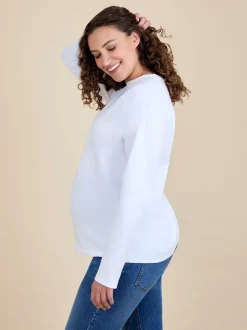 JoJo Maman Bébé White Long Sleeve Boyfriend Maternity T-Shirt