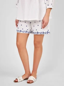 JoJo Maman Bébé White Maternity Embroidered Shorts