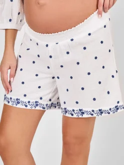 JoJo Maman Bébé White Maternity Embroidered Shorts