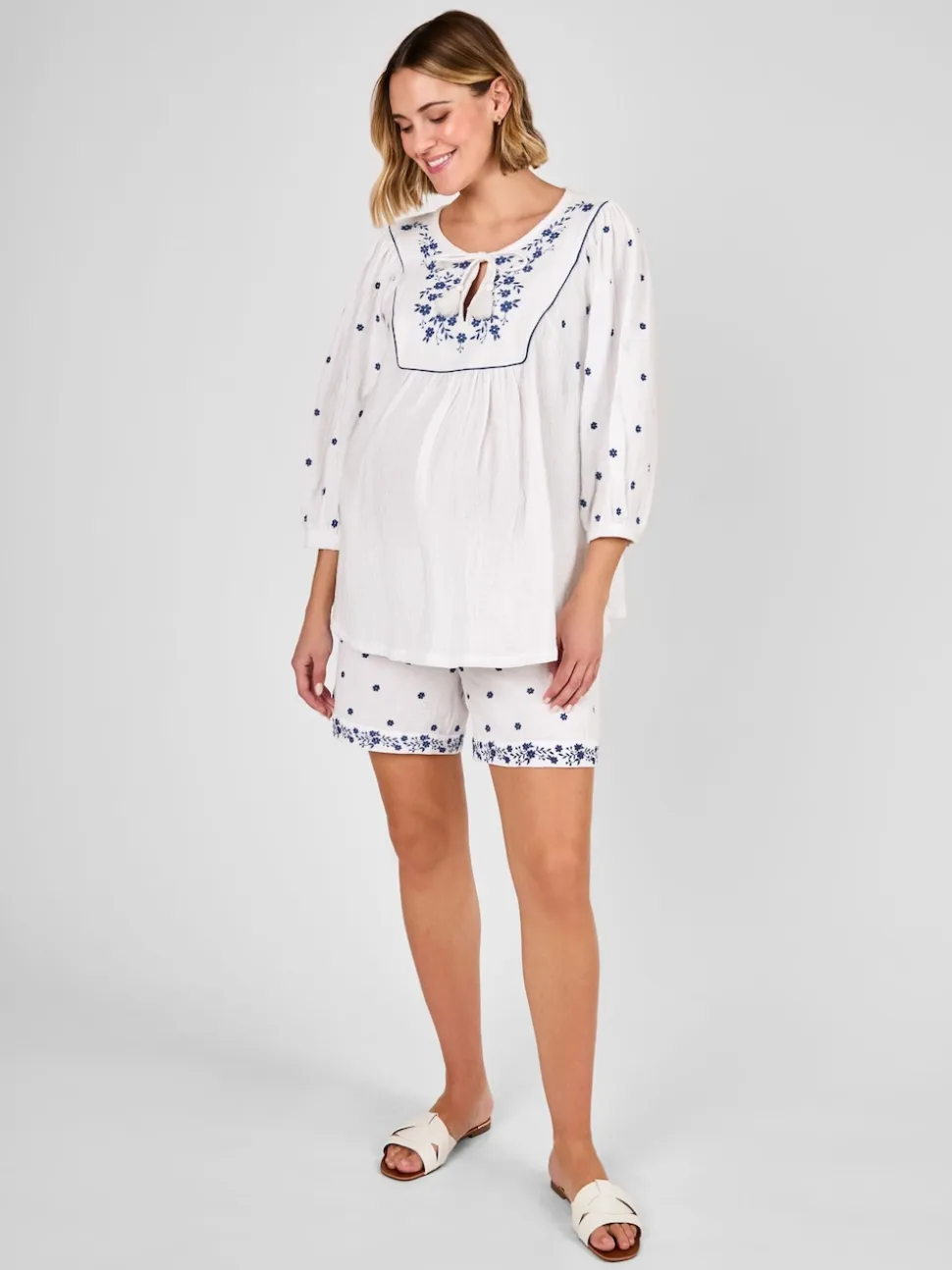 JoJo Maman Bébé White Maternity Embroidered Shorts