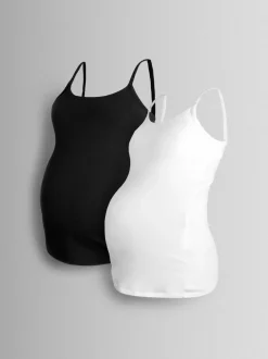 JoJo Maman Bébé White 2-Pack Maternity & Nursing Vest Tops