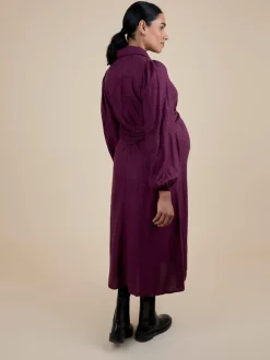 JoJo Maman Bébé Wine Spot Maternity Midi Shirt Dress With Tie