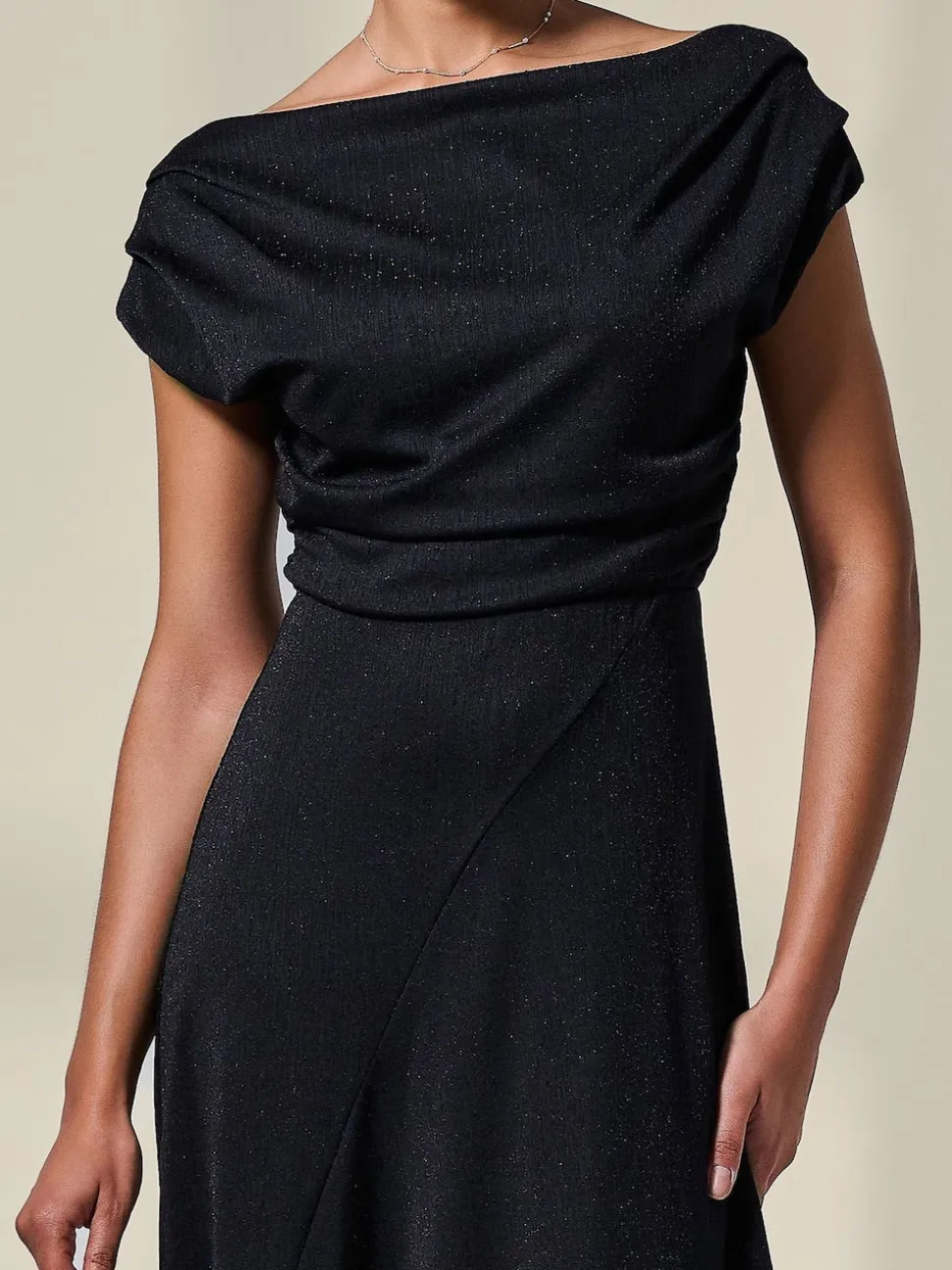 Jolie Moi Black Asymmetric Draped Midi Dress