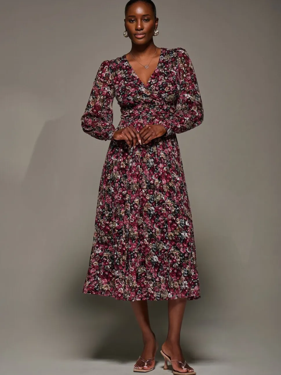Jolie Moi Black Long Sleeve Printed Lace Maxi Dress