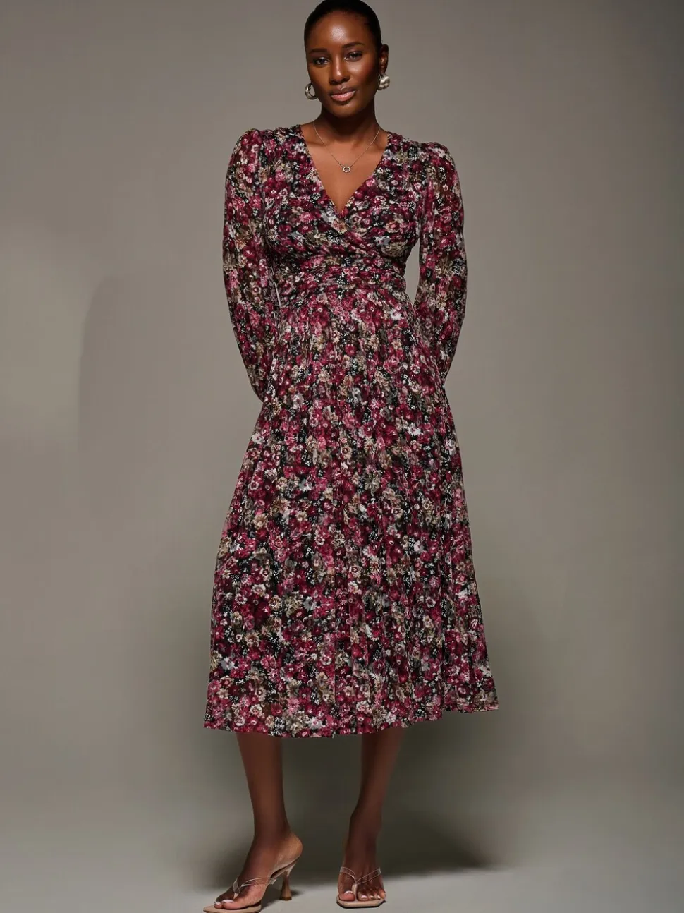 Jolie Moi Black Long Sleeve Printed Lace Maxi Dress