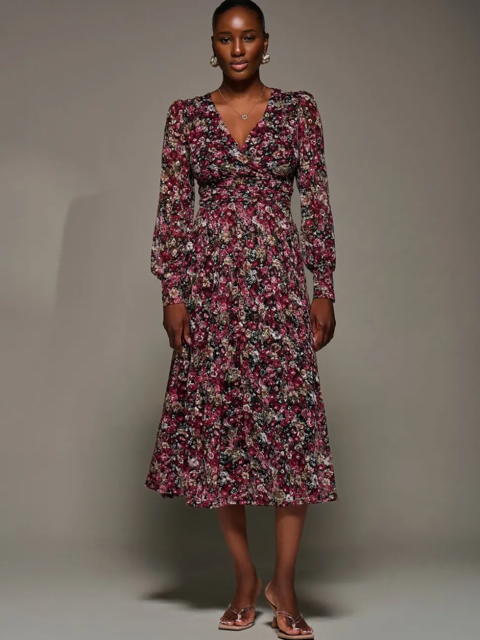 Jolie Moi Black Long Sleeve Printed Lace Maxi Dress