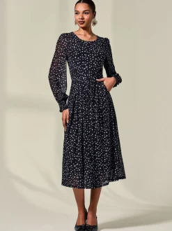 Jolie Moi Black Long Sleeve Mesh Midi Dress