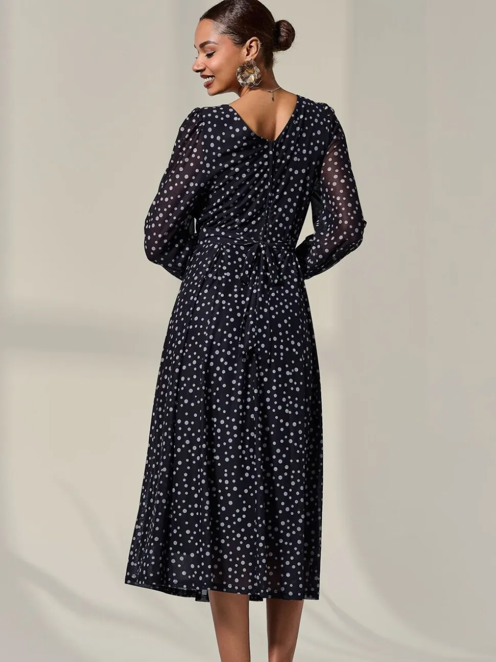 Jolie Moi Black Long Sleeve Mesh Midi Dress
