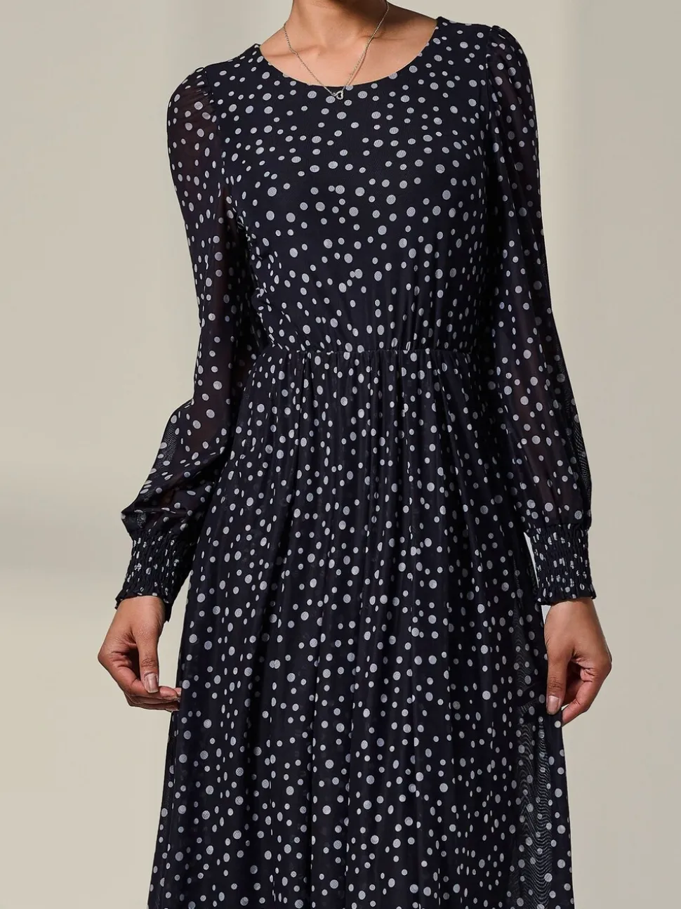 Jolie Moi Black Long Sleeve Mesh Midi Dress
