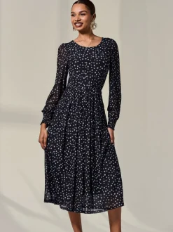 Jolie Moi Black Long Sleeve Mesh Midi Dress