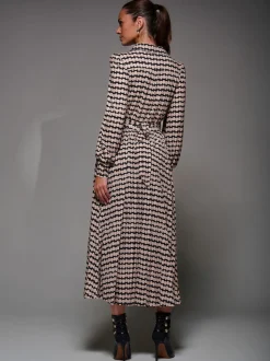 Jolie Moi Black Long Sleeve Pleated Jersey Maxi Dress