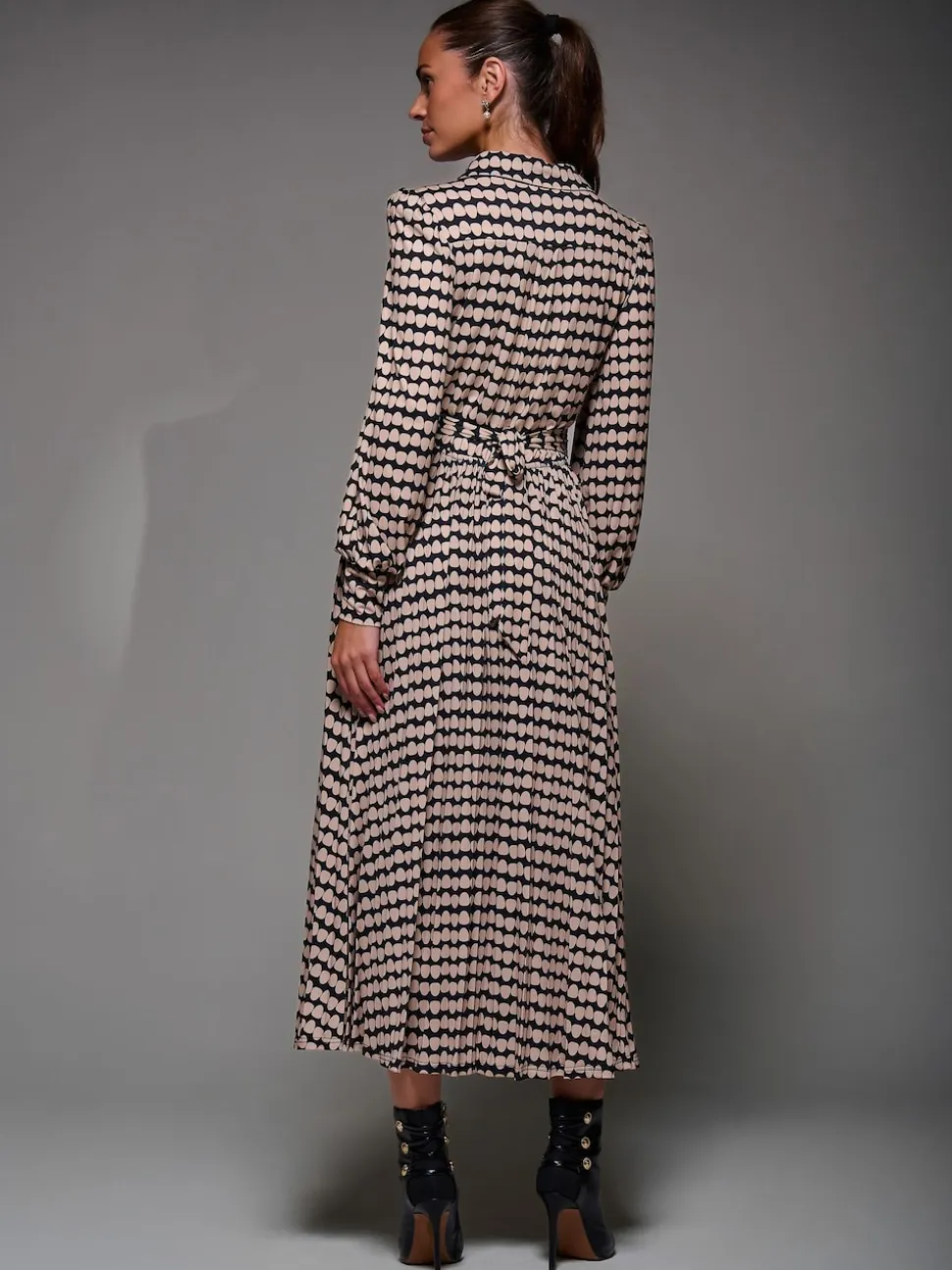 Jolie Moi Black Long Sleeve Pleated Jersey Maxi Dress