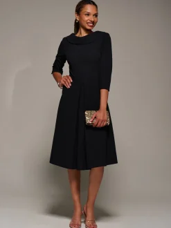 Jolie Moi Black Roll Neck Fit & Flare Midi Dress