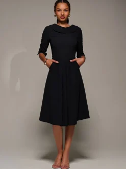Jolie Moi Black Roll Neck Fit & Flare Midi Dress