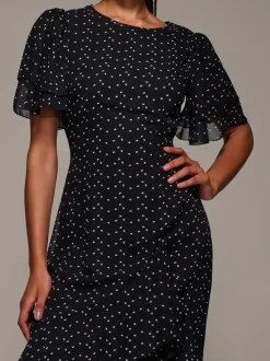 Jolie Moi Black Ruffle Detail Chiffon Midaxi Dress