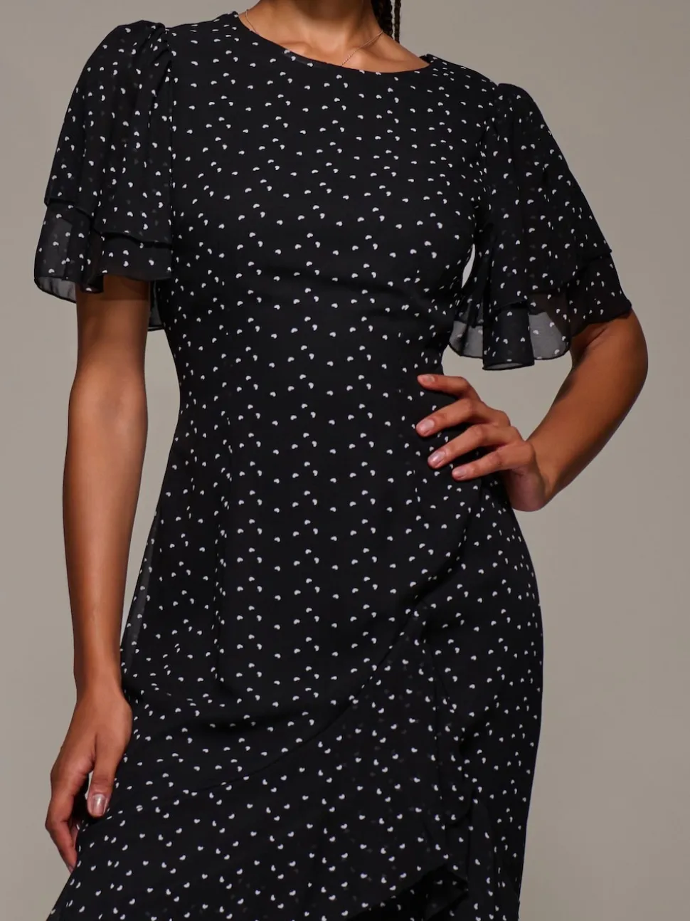 Jolie Moi Black Ruffle Detail Chiffon Midaxi Dress