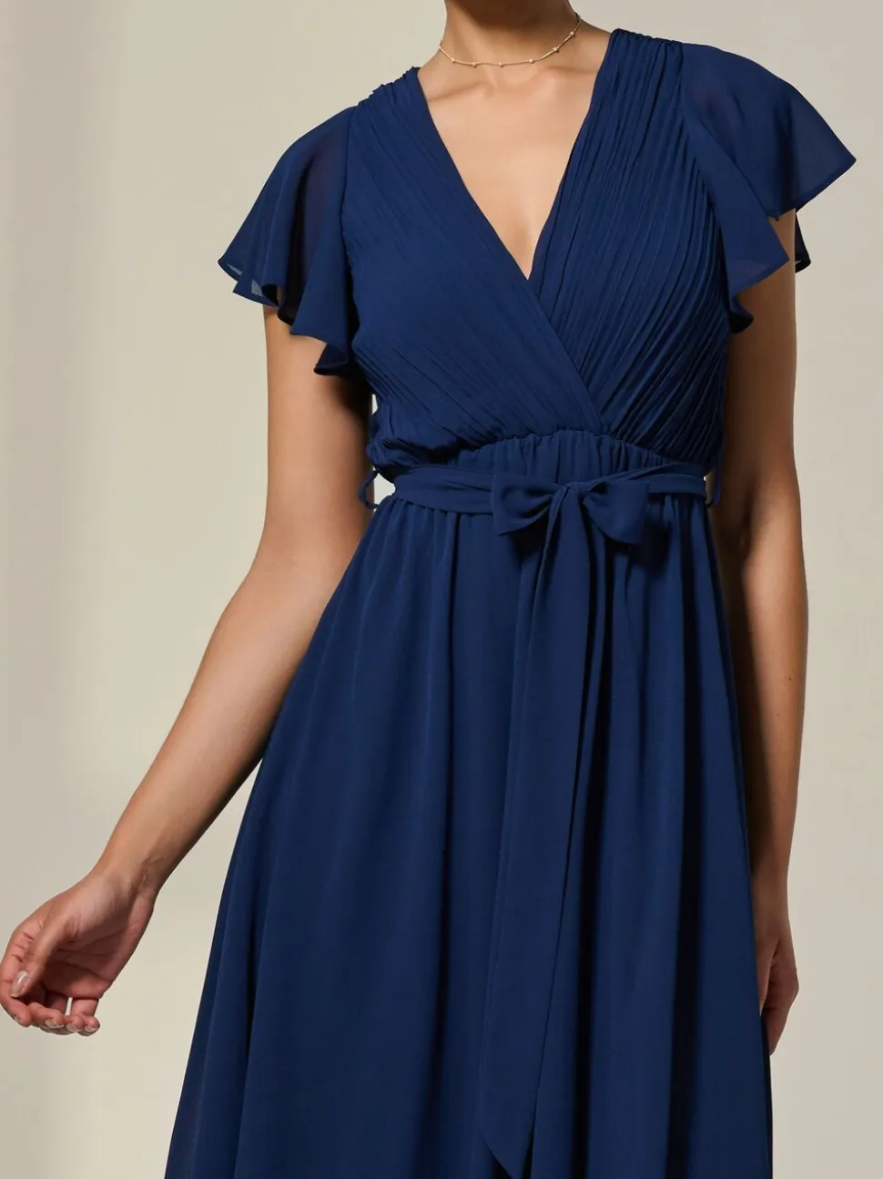 Jolie Moi Blue Chiffon Flutter Sleeve Maxi Dress